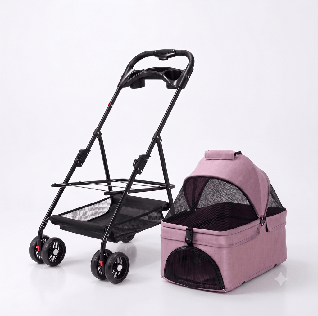 3-in-1 Folding Pet Stroller with Detachable Carrier — Easy Lock Canopy, Safety Harness & Storage Basket for Dogs & Cats - The Big Pet Shop