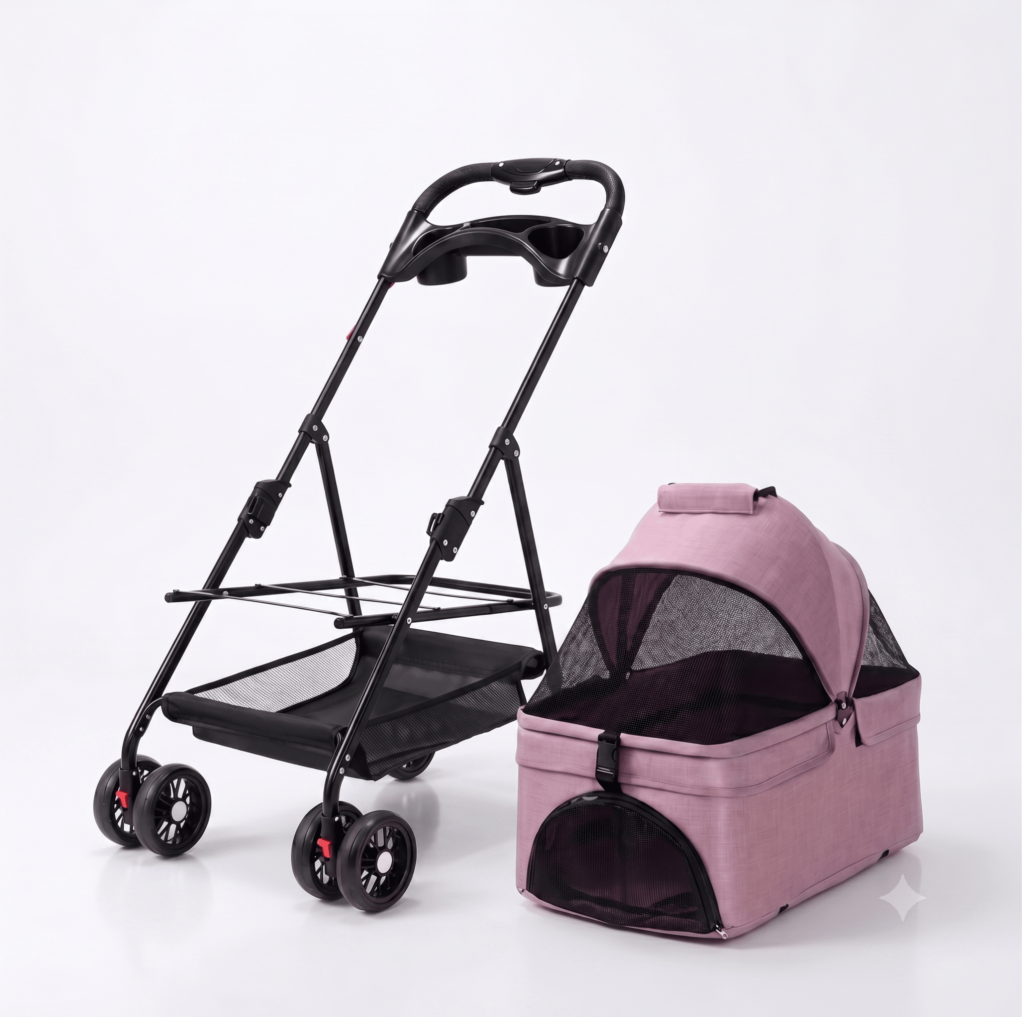 3-in-1 Folding Pet Stroller with Detachable Carrier — Easy Lock Canopy, Safety Harness & Storage Basket for Dogs & Cats - The Big Pet Shop
