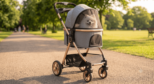 3-in-1 Folding Pet Stroller with Detachable Carrier — Easy Lock Canopy, Safety Harness & Storage Basket for Dogs & Cats - The Big Pet Shop