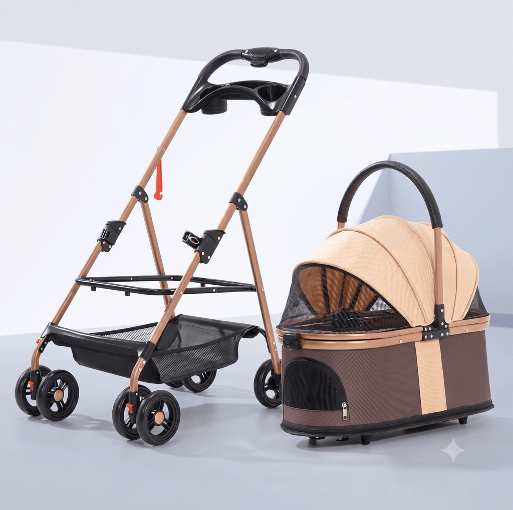 3-in-1 Folding Pet Stroller with Detachable Carrier — Easy Lock Canopy, Safety Harness & Storage Basket for Dogs & Cats - The Big Pet Shop