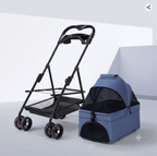 3-in-1 Folding Pet Stroller with Detachable Carrier — Easy Lock Canopy, Safety Harness & Storage Basket for Dogs & Cats - The Big Pet Shop