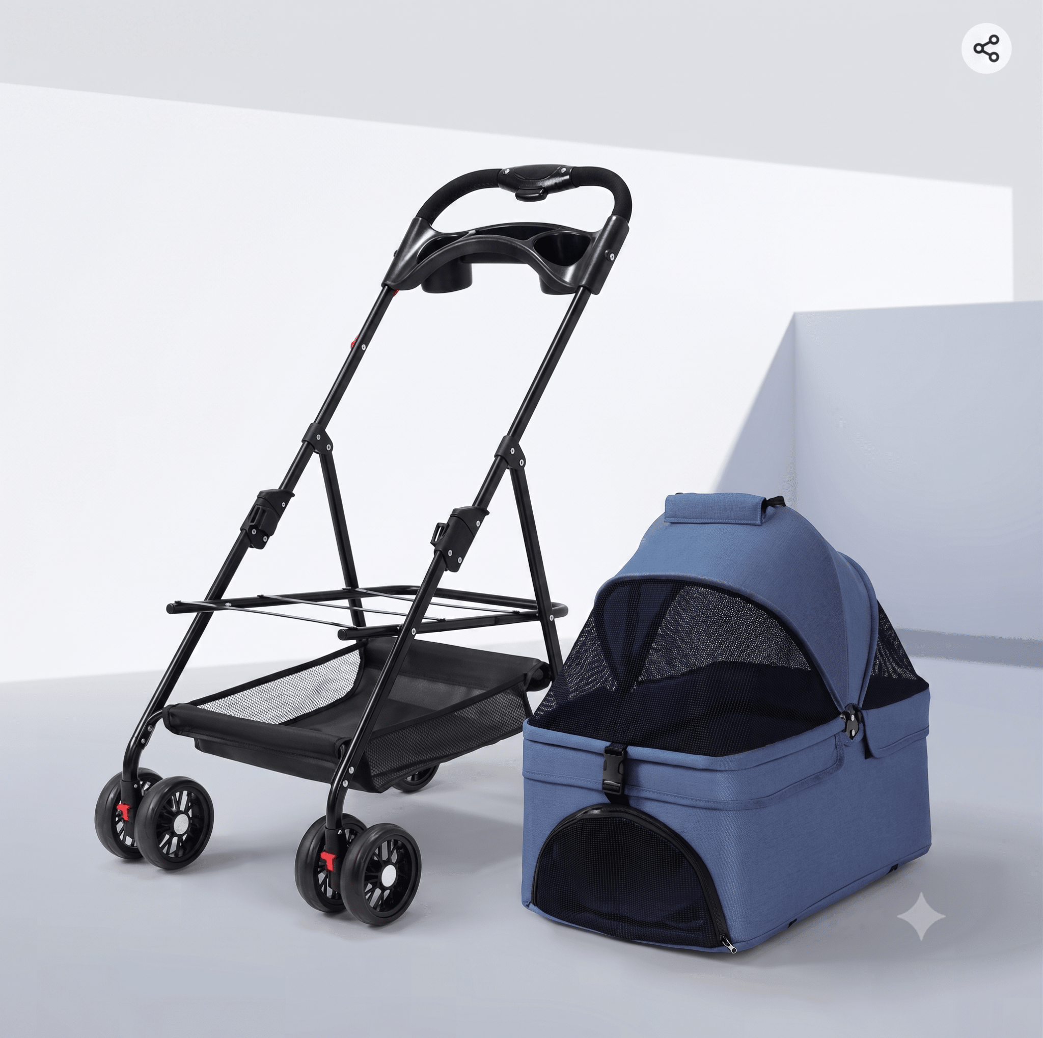 3-in-1 Folding Pet Stroller with Detachable Carrier — Easy Lock Canopy, Safety Harness & Storage Basket for Dogs & Cats - The Big Pet Shop