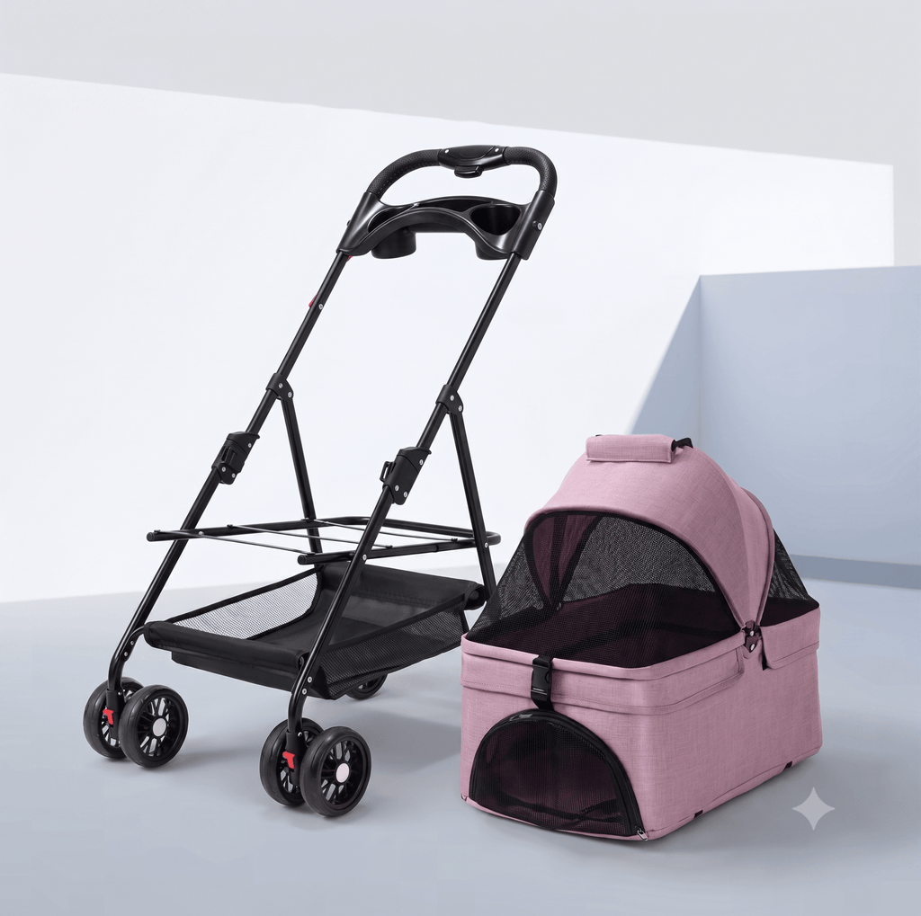 3-in-1 Folding Pet Stroller with Detachable Carrier — Easy Lock Canopy, Safety Harness & Storage Basket for Dogs & Cats - The Big Pet Shop