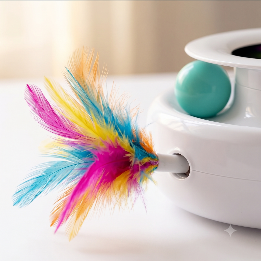 2-in-1 Smart Interactive Cat Toy — Automatic Feather Wand & Fun Ball, 5 Play Modes - The Big Pet Shop