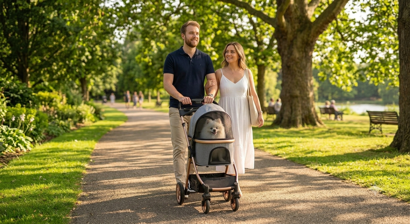 3-in-1 Folding Pet Stroller with Detachable Carrier — Easy Lock Canopy, Safety Harness & Storage Basket for Dogs & Cats - The Big Pet Shop