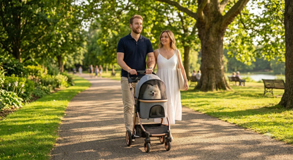 3-in-1 Folding Pet Stroller with Detachable Carrier — Easy Lock Canopy, Safety Harness & Storage Basket for Dogs & Cats