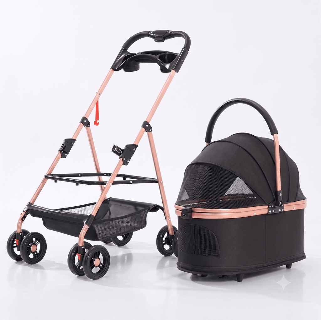 3-in-1 Folding Pet Stroller with Detachable Carrier — Easy Lock Canopy, Safety Harness & Storage Basket for Dogs & Cats - The Big Pet Shop