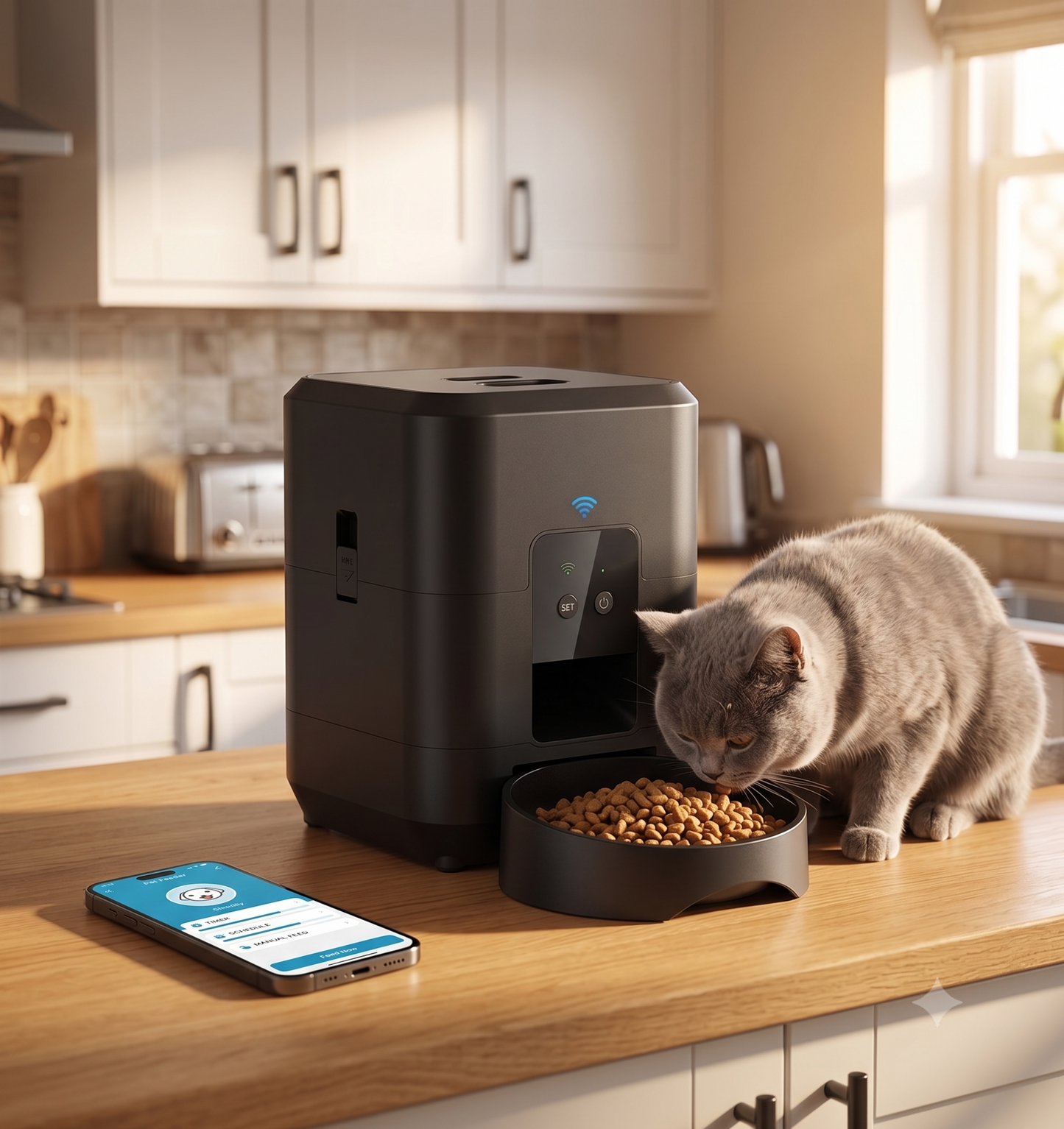 Smart WiFi Automatic Pet Feeder – App-Controlled Cat & Dog Food Dispenser with Timed Scheduling