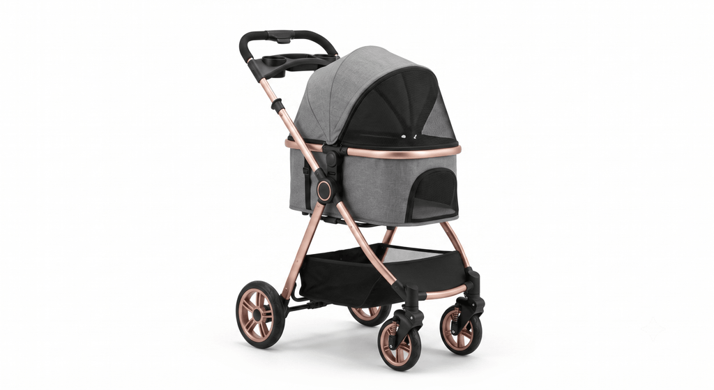3-in-1 Folding Pet Stroller with Detachable Carrier — Easy Lock Canopy, Safety Harness & Storage Basket for Dogs & Cats - The Big Pet Shop