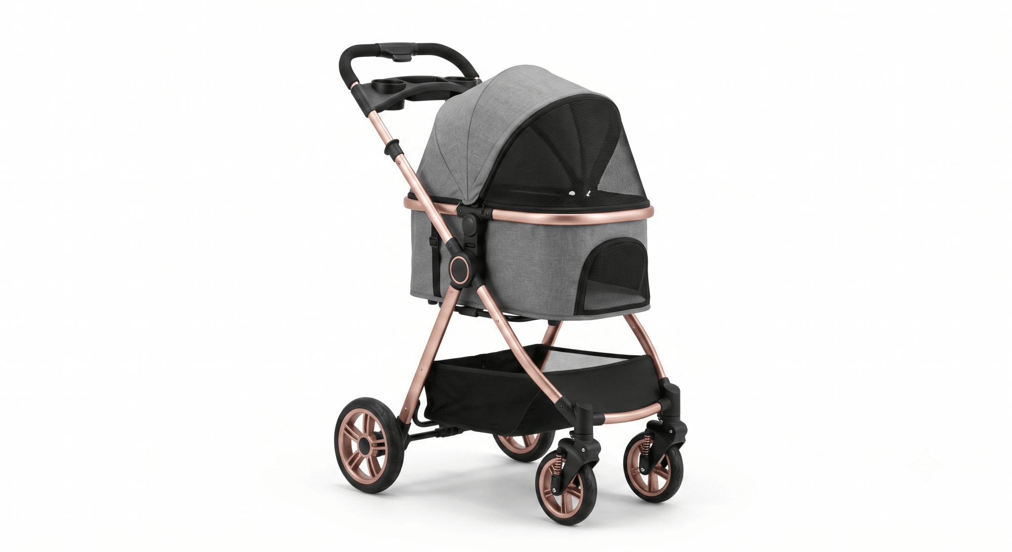 3-in-1 Folding Pet Stroller with Detachable Carrier — Easy Lock Canopy, Safety Harness & Storage Basket for Dogs & Cats - The Big Pet Shop