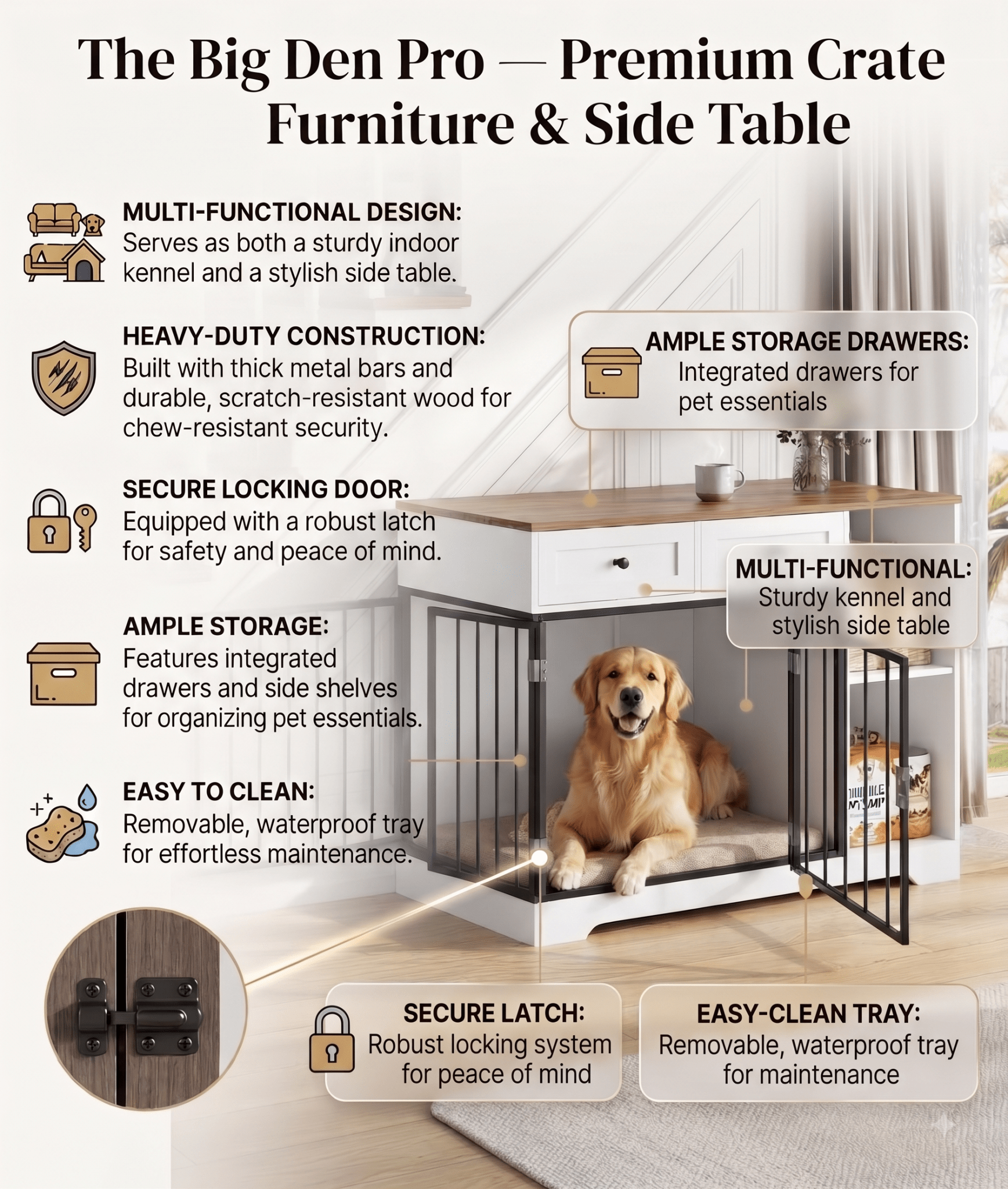 The Big Den Pro — Wooden Dog Crate Furniture, Indoor Kennel & Side Table - The Big Pet Shop