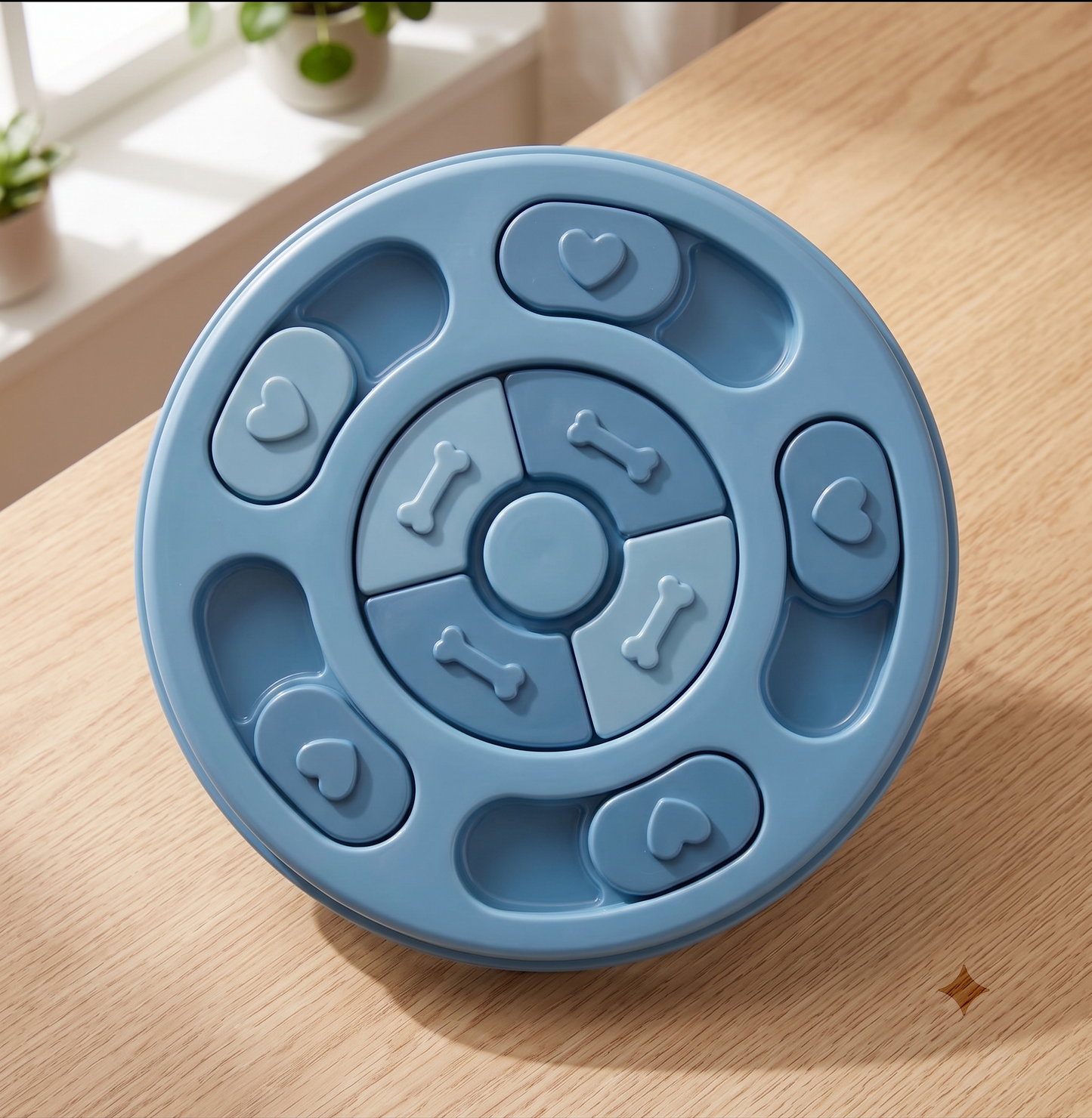 The Big Slow puzzle feeder bowl angled view showing raised centre hub and compartments