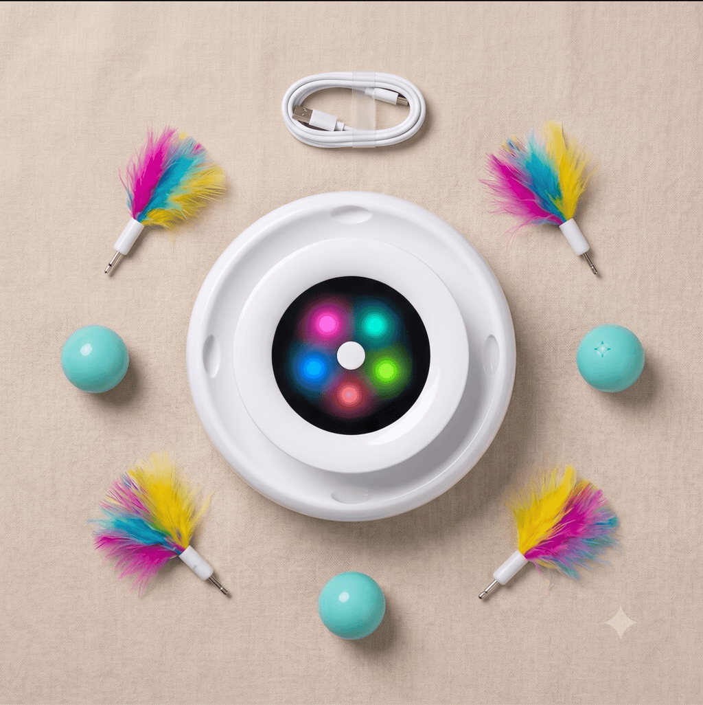 2-in-1 Smart Interactive Cat Toy — Automatic Feather Wand & Fun Ball, 5 Play Modes - The Big Pet Shop