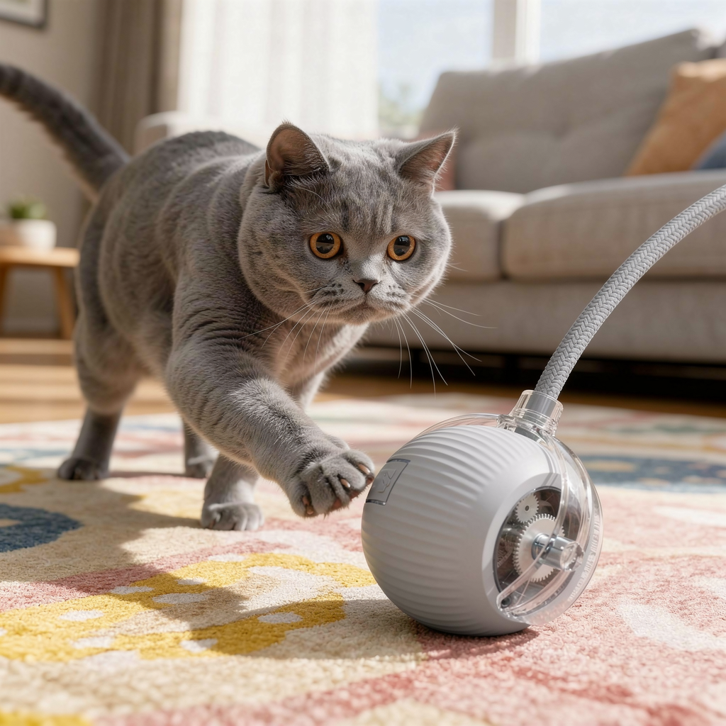 The Big Chase gray interactive rolling ball cat toy