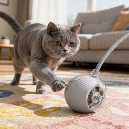 The Big Chase gray interactive rolling ball cat toy