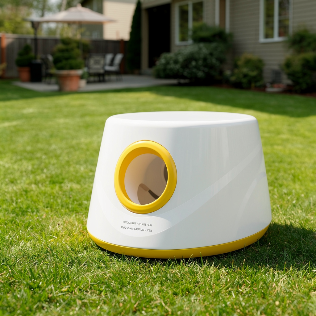The Big Fetch automatic dog ball launcher in Yellow on grass