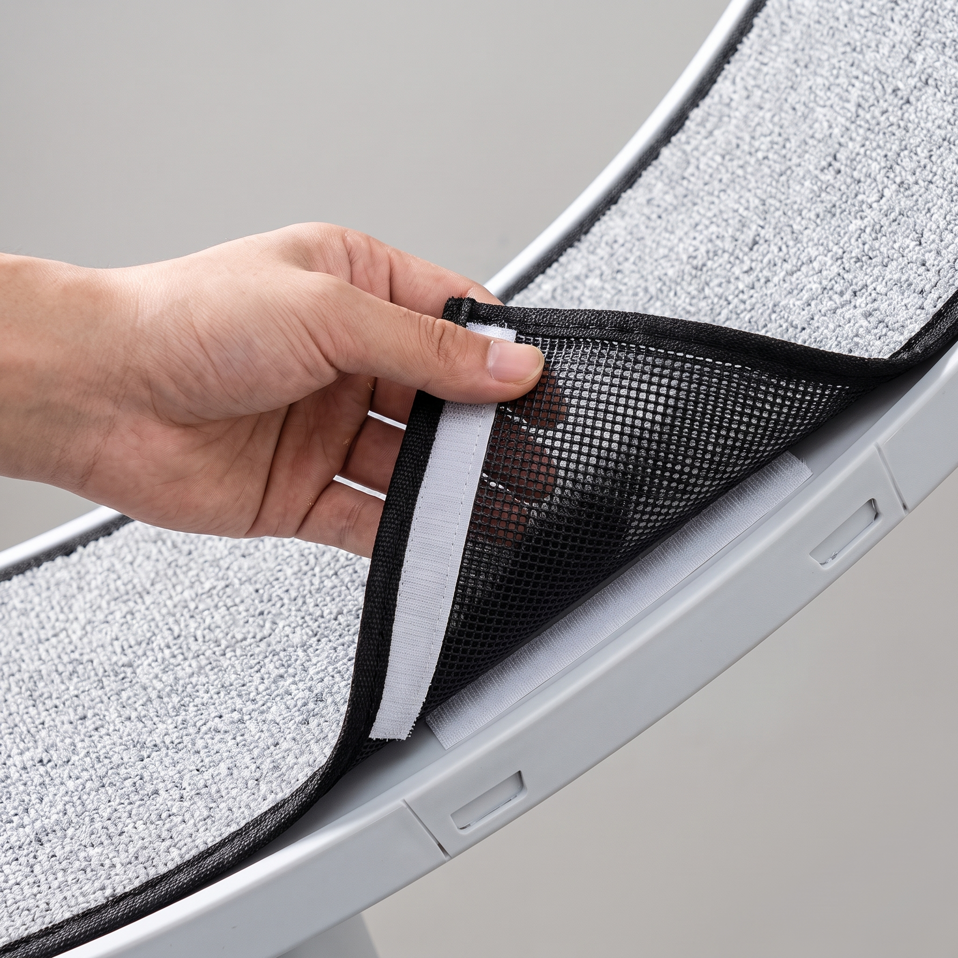 Removable carpeted runway on The Big Run white cat exercise wheel - easy to clean