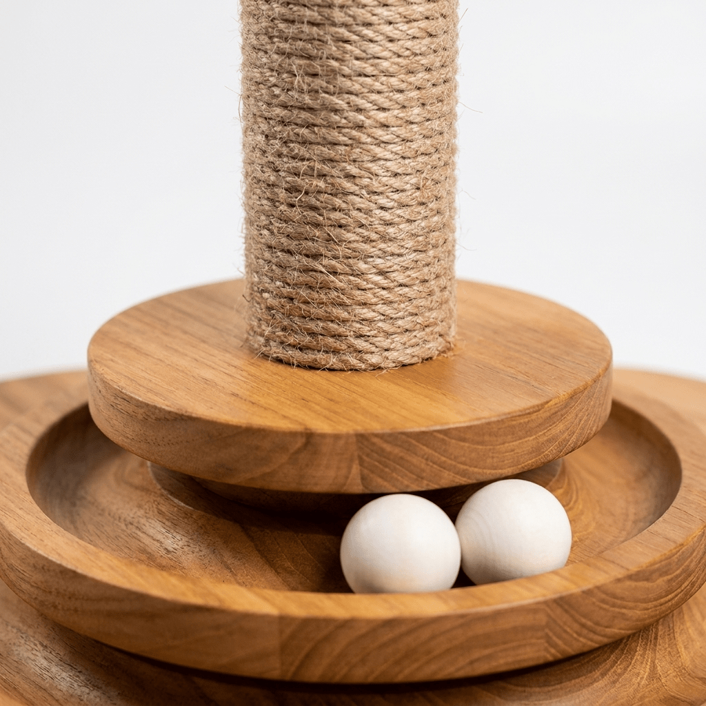 The Big Grab — Wooden Cat Scratching Post, Ball Track & Feather Wand (40cm) - The Big Pet Shop