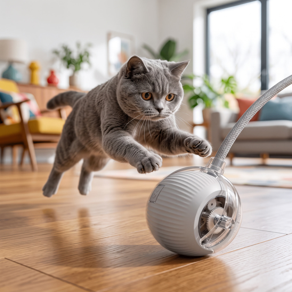 Cat chasing The Big Chase rolling ball toy