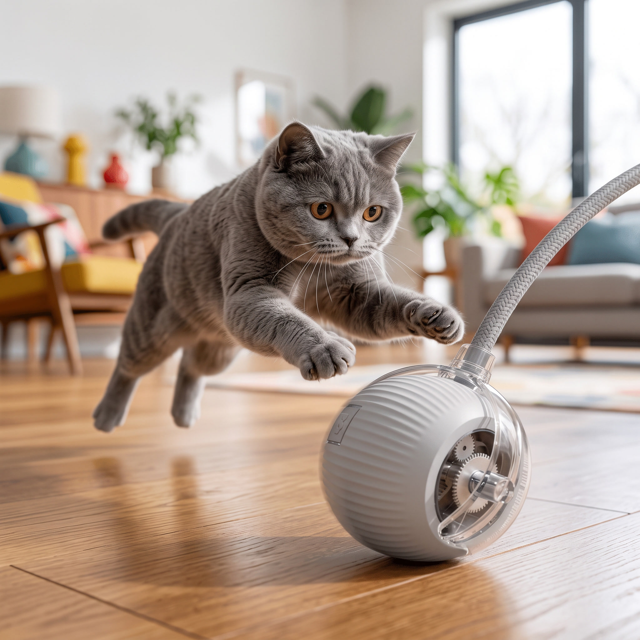 Cat chasing The Big Chase rolling ball toy