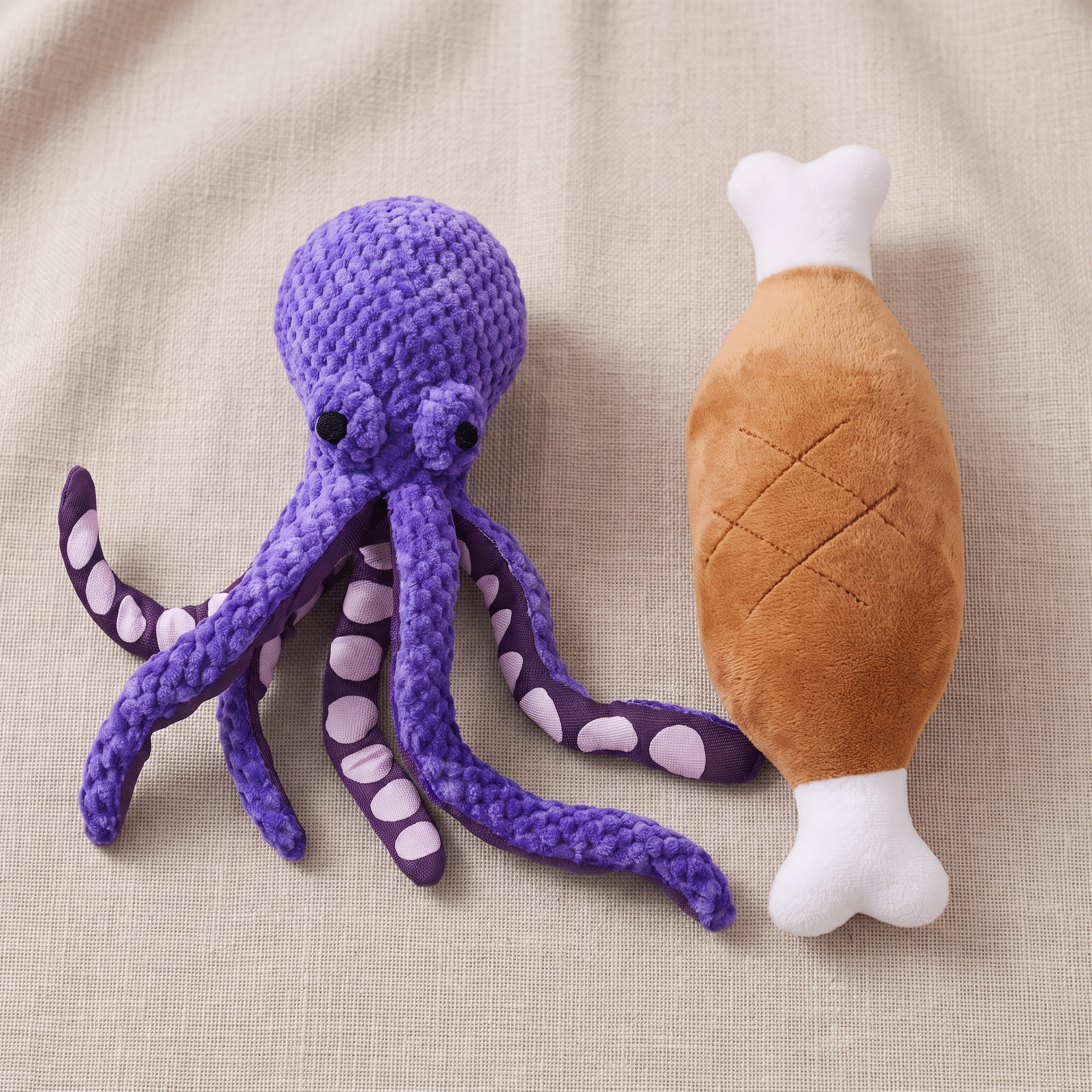 The Big Bundle octopus and chicken leg plush toy set detail