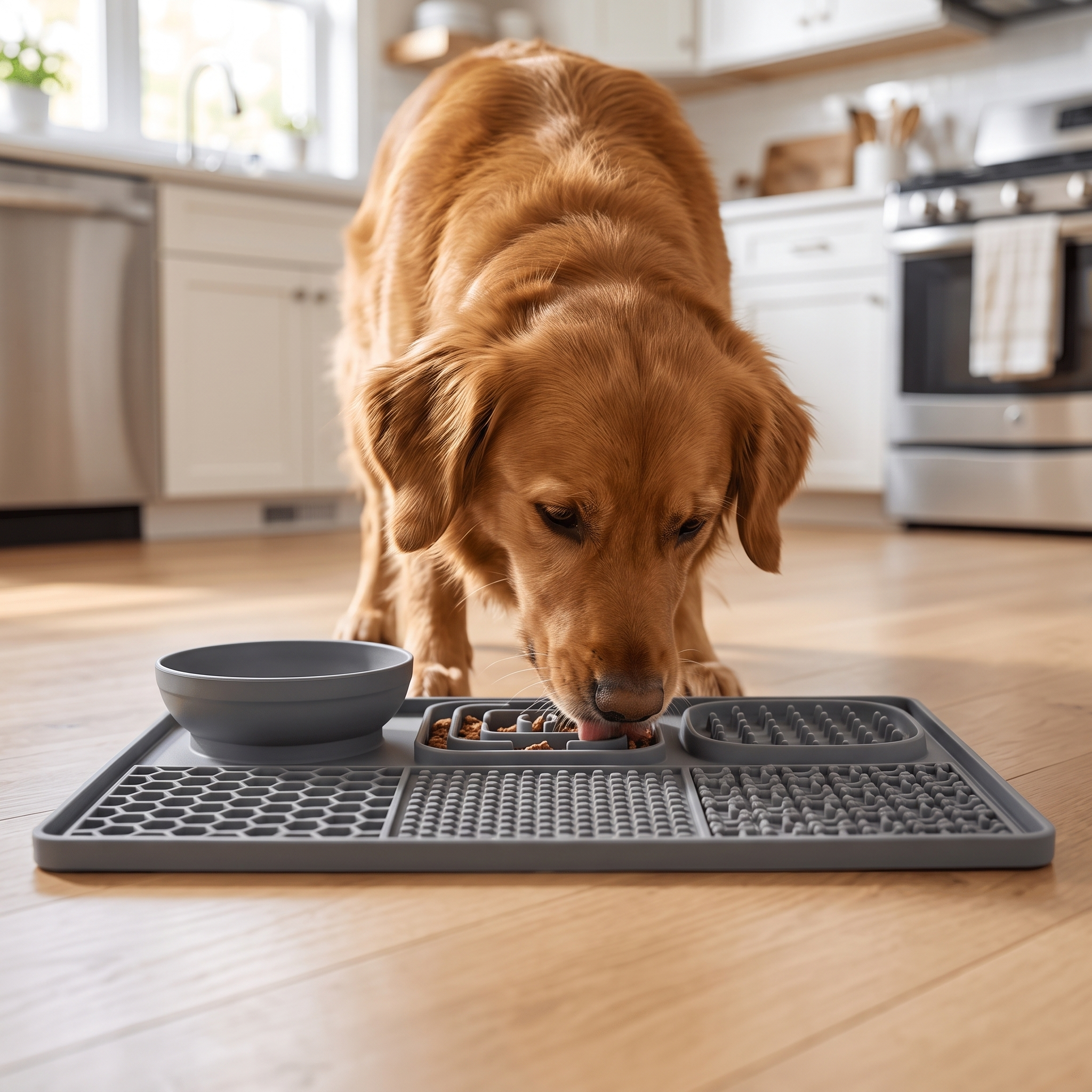 Dog eating from The Big Spread 4-in-1 slow feeder
