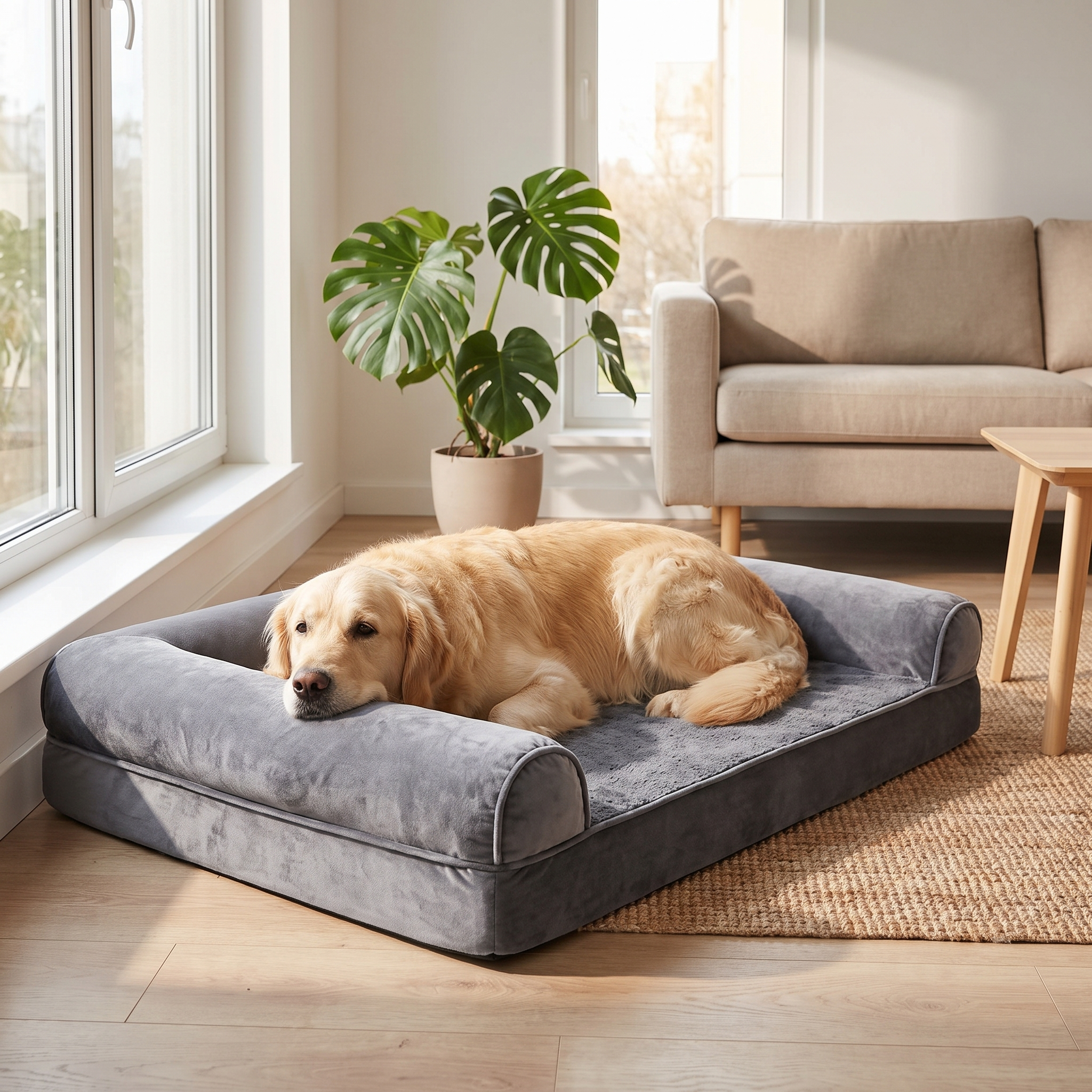 Dog resting on orthopedic bed fitted with Big Snooze Pro replacement cover