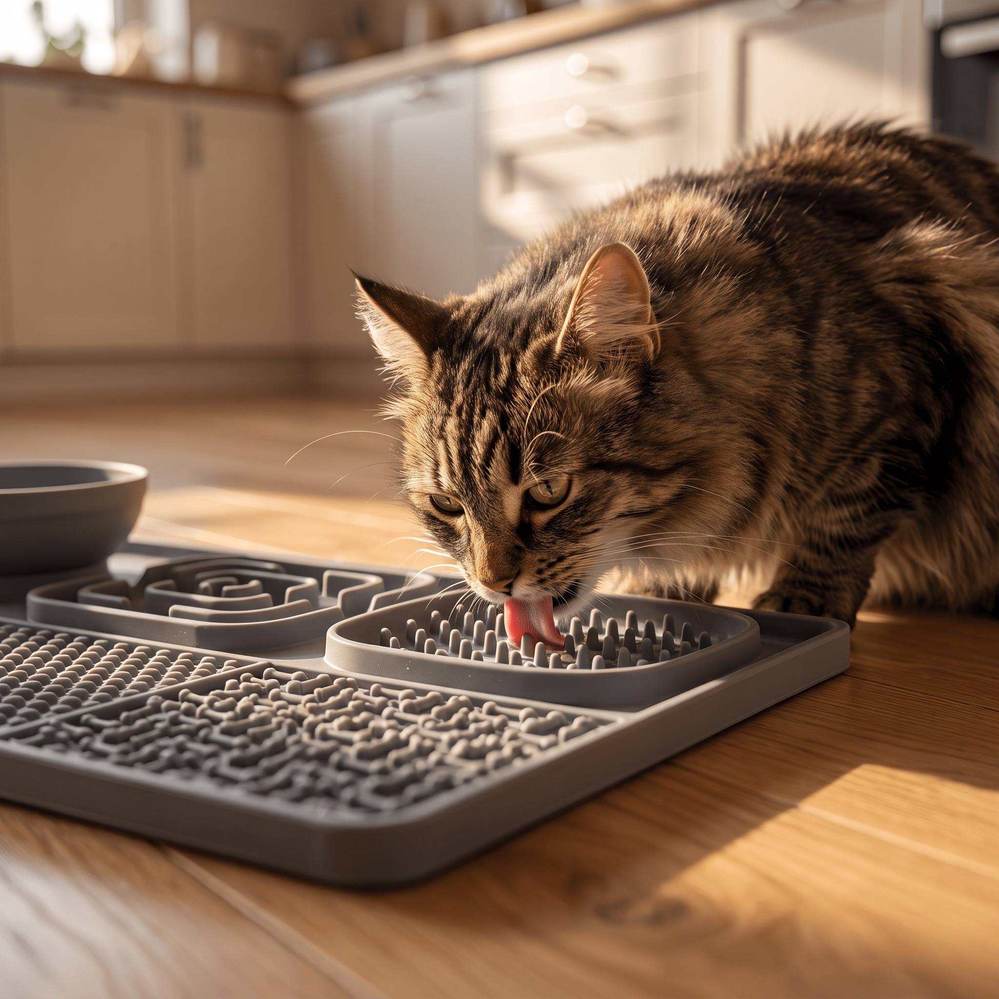 Cat licking The Big Spread lick mat section
