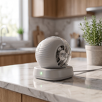 The Big Chase rolling ball toy on its charging dock