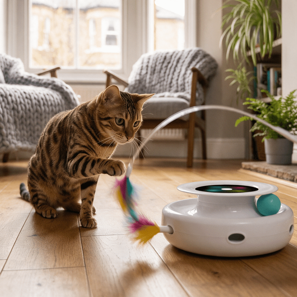 2-in-1 Smart Interactive Cat Toy — Automatic Feather Wand & Fun Ball, 5 Play Modes - The Big Pet Shop