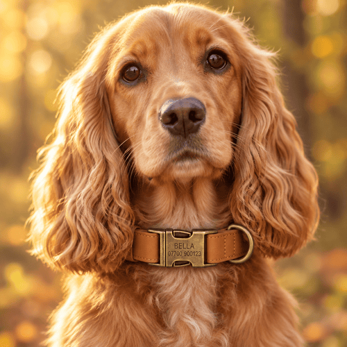 Personalised engraved dog collar, lead and poop bag holder set